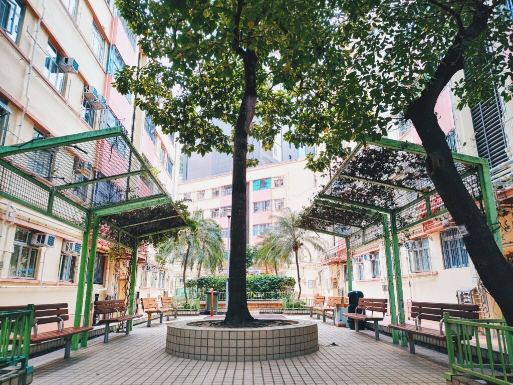 模範邨內少有的花園。