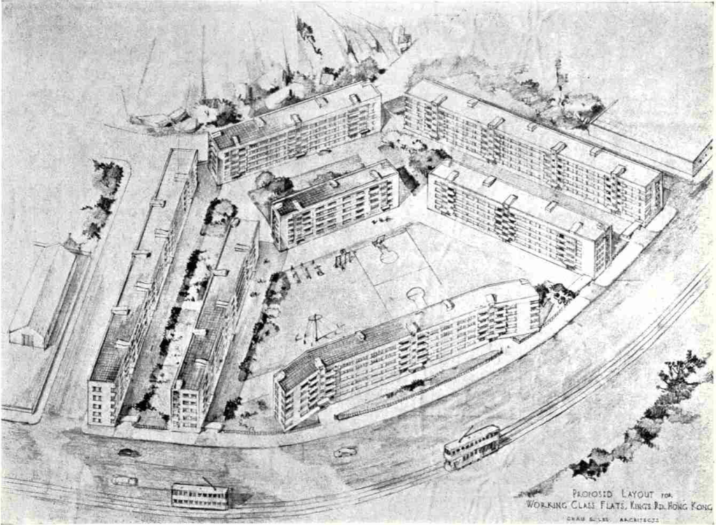 北角模範邨繪圖。圖片來源：Hong Kong and Far East builder,vol.8 no.5 (July & August, 1950)